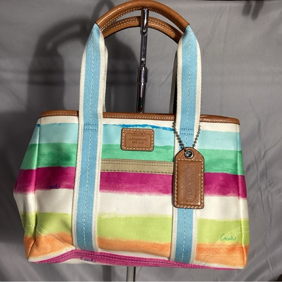 Coach Hamptons Watercolor Pastel Striped Satchel Tote Bag - Picture 11 of 11